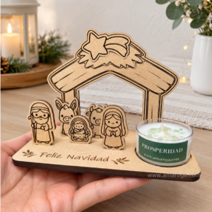 Porta vela pesebre 3D con velita de deseos