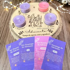 Kit de Adviento: 4 velitas y base en madera.