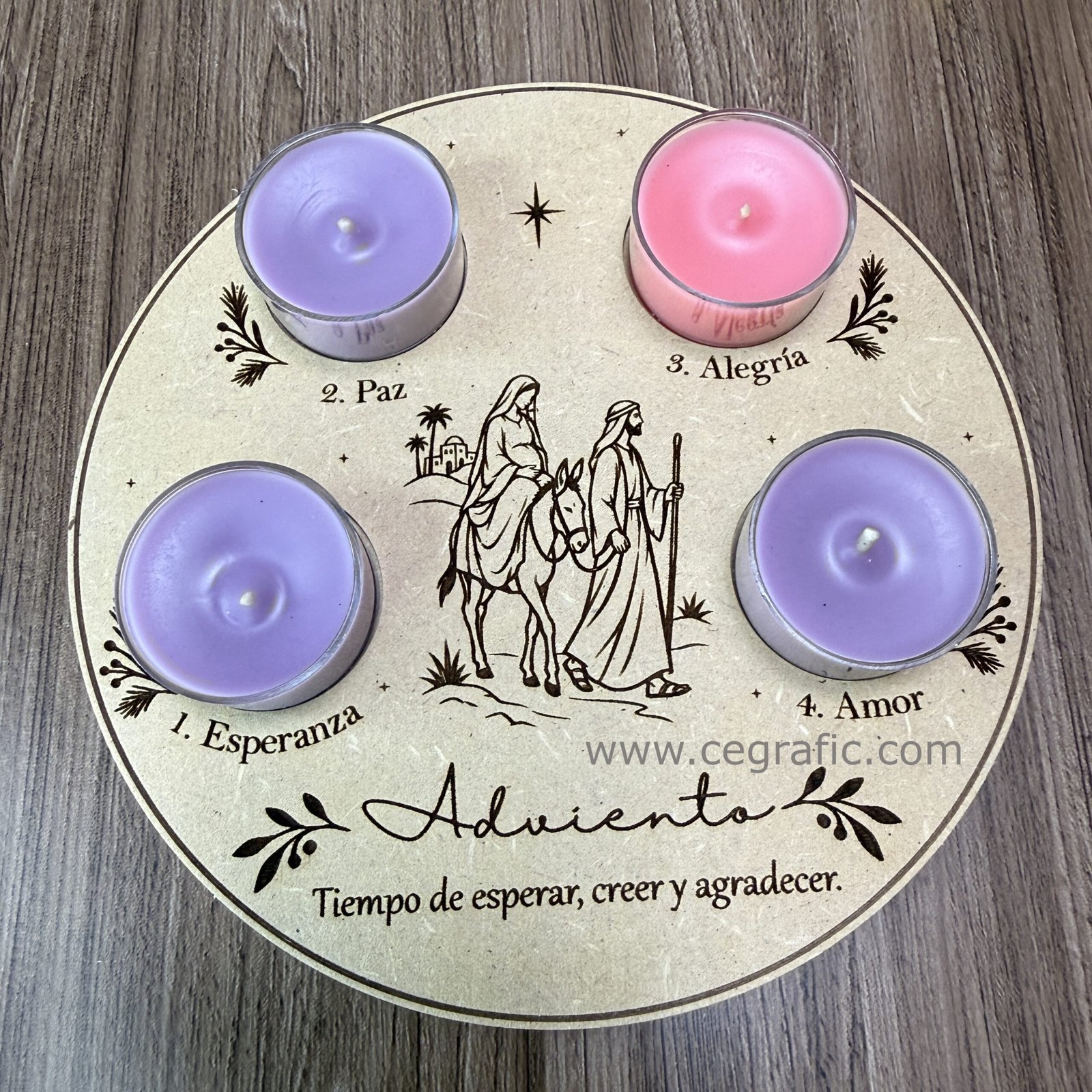 Kit de Adviento: 4 velitas y base en madera. - Image 3