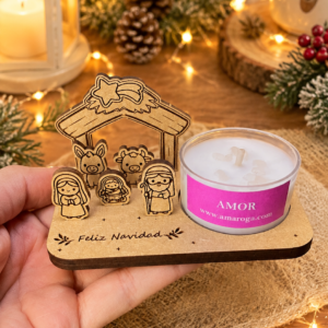 Porta vela pesebre mini 3D con velita de deseos